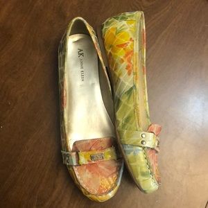 Anne Klein Leather Floral Loafers - Size 8